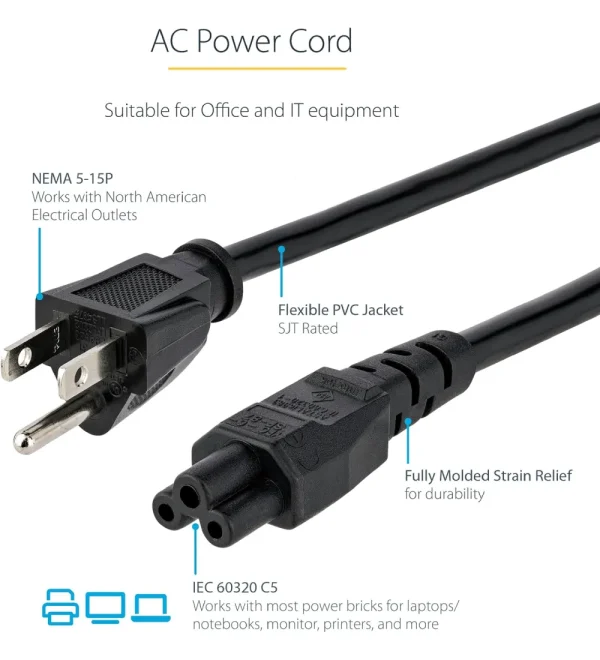 Laptop Power Cord Brick Cord - UL Listed (1.8m) - Image 2