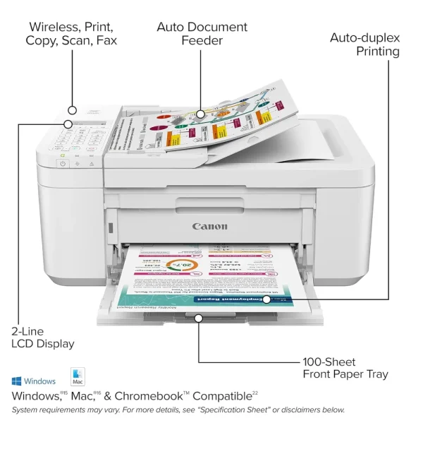 Canon PIXMA Wireless Color All-in-One Inkjet Printer, White - Print Copy Scan Fax 20-Sheet ADF, 2-Line LCD Display - Image 2