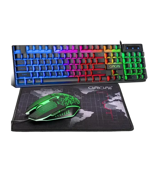 Gaming Keyboard and Mouse Led USB Wired with 2 Side Button USB Mouse Rainbow Backlit