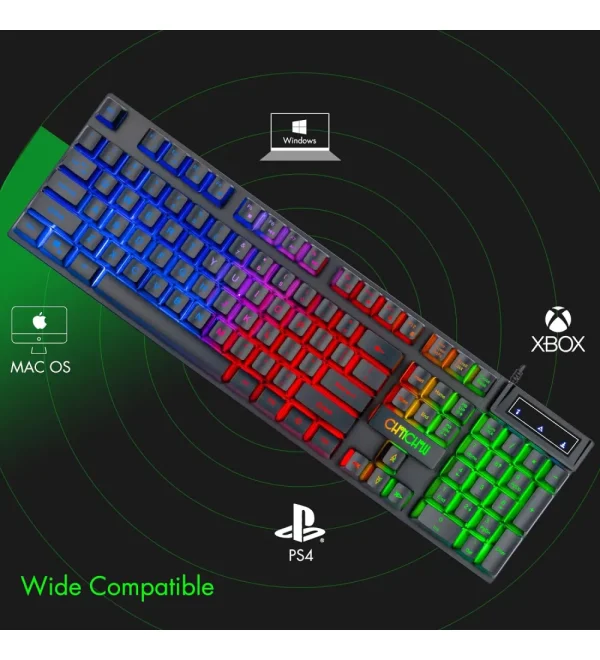 Gaming Keyboard and Mouse Led USB Wired with 2 Side Button USB Mouse Rainbow Backlit - Image 2