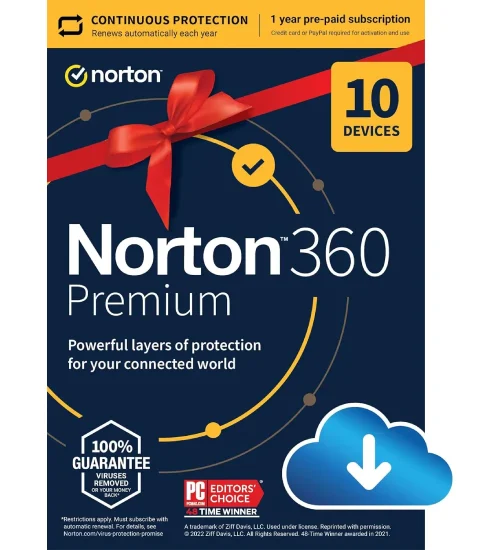 Norton 360 Premium, 2024 Ready, Antivirus software for 10 Devices with Auto Renewal