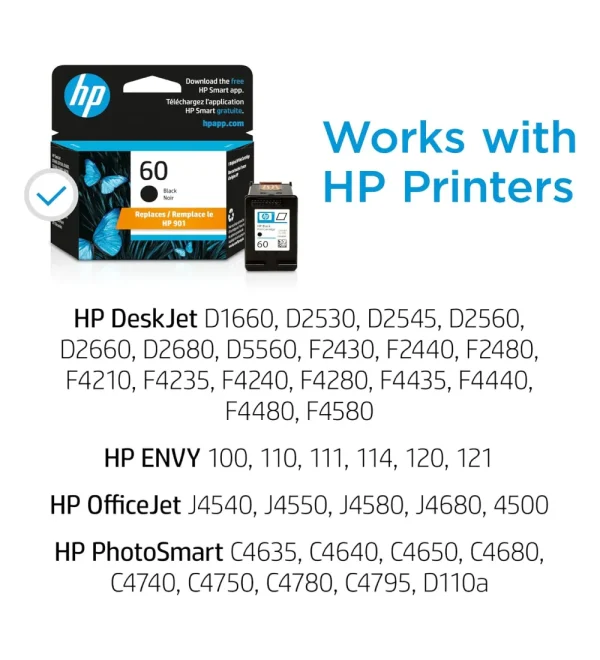 HP 60 Black Ink Cartridge | Works with DeskJet D1660, D2500, D2600 Series etc - Image 2