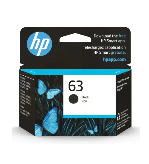 HP 63 Black Ink Cartridge | Works with HP DeskJet 1112, 2130, 3630 | Eligible for Instant Ink