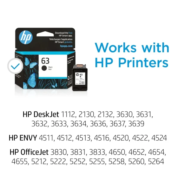 HP 63 Black Ink Cartridge | Works with HP DeskJet 1112, 2130, 3630 | Eligible for Instant Ink - Image 3