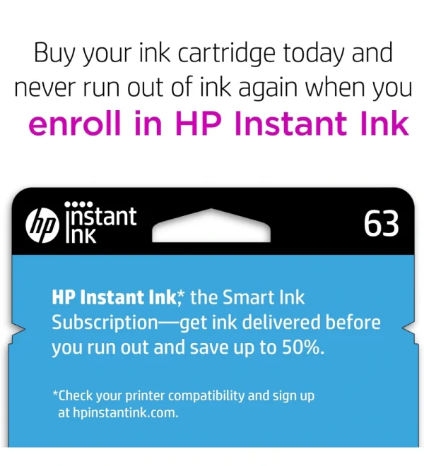 HP 63 Black Ink Cartridge | Works with HP DeskJet 1112, 2130, 3630 | Eligible for Instant Ink - Image 2