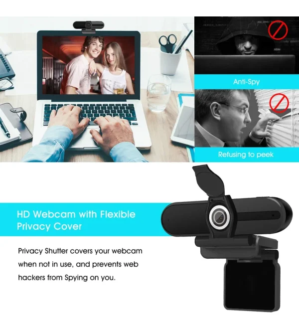 Computer Camera with Microphone, Pro Streaming Web Camera with Privacy Shutter and Tripod, Desktop Laptop USB Webcams - Image 2