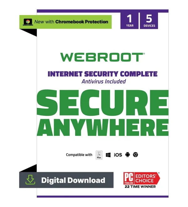 Webroot Internet Security Complete | Antivirus Software 2023 | 5 Device|1 Year Download for PC